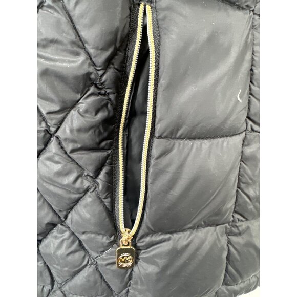 Michael Kors Women Jacket Sz M Black Packable Down Quilted Nylon Hooded Designer - Picture 3 of 13